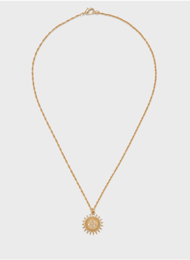 Ginger Triple Layered Chain Necklace With Sunburst Pendent  - Image 2