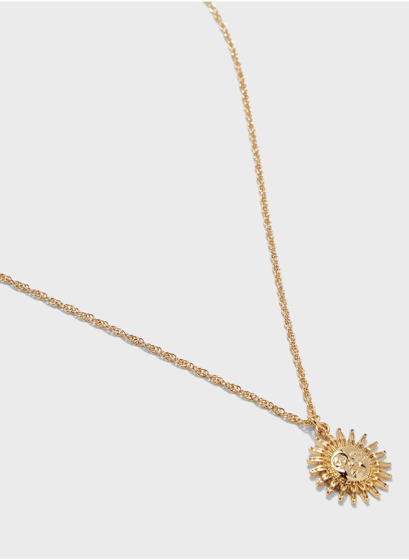 Ginger Triple Layered Chain Necklace With Sunburst Pendent  - Image 3