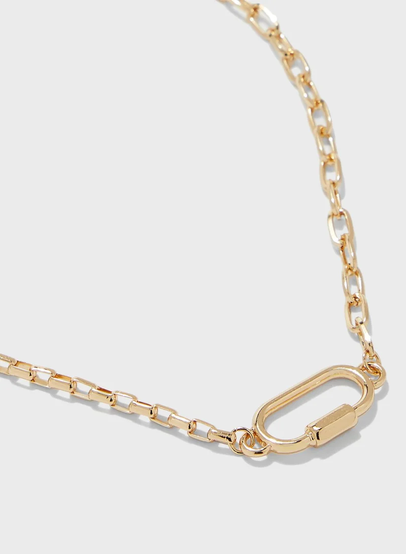Ginger Triple Layered Chain Necklace With Sunburst Pendent