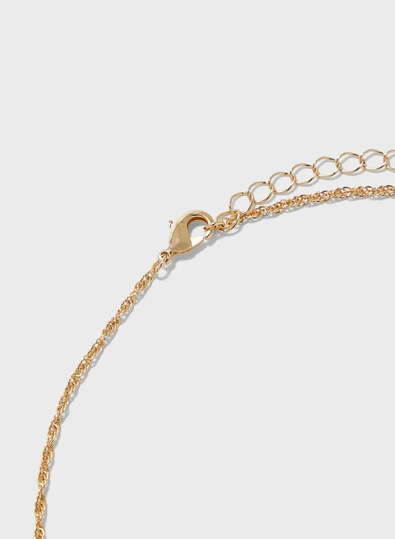 Ginger Triple Layered Chain Necklace With Sunburst Pendent