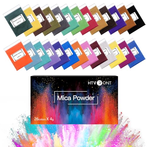 HTVRONT Mica Powder for Epoxy Resin 104 g - 26 Colors Shimmery Pigment Powder - Easy to Mix & Natural for Soap Making, Lip Gloss, Bath Bombs - Image 1