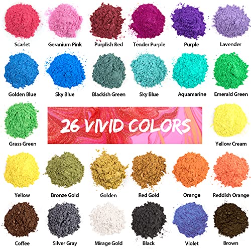 HTVRONT Mica Powder for Epoxy Resin 104 g - 26 Colors Shimmery Pigment Powder - Easy to Mix & Natural for Soap Making, Lip Gloss, Bath Bombs - Image 3