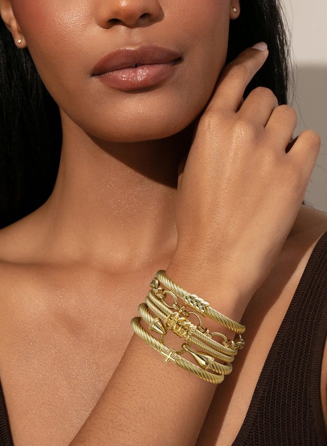Narati Cable Bracelets For Women Fashion 5pcs Twisted Cable Bracelet Stainless Steel Cuff Mixed Metal Bracelet Designer Bracelet (Style-1) - Image 5