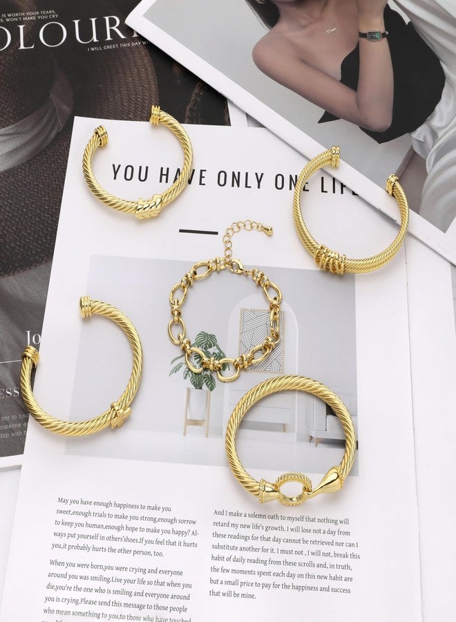 Narati Cable Bracelets For Women Fashion 5pcs Twisted Cable Bracelet Stainless Steel Cuff Mixed Metal Bracelet Designer Bracelet (Style-1) - Image 3