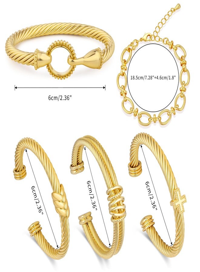 Narati Cable Bracelets For Women Fashion 5pcs Twisted Cable Bracelet Stainless Steel Cuff Mixed Metal Bracelet Designer Bracelet (Style-1) - Image 2