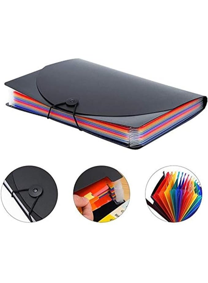 12 Pockets Expanding File Folders, Portable Accordion A4 Expandable File Organizer, Large Capacity Multicolour Stand Plastic Business File Box - Image 2