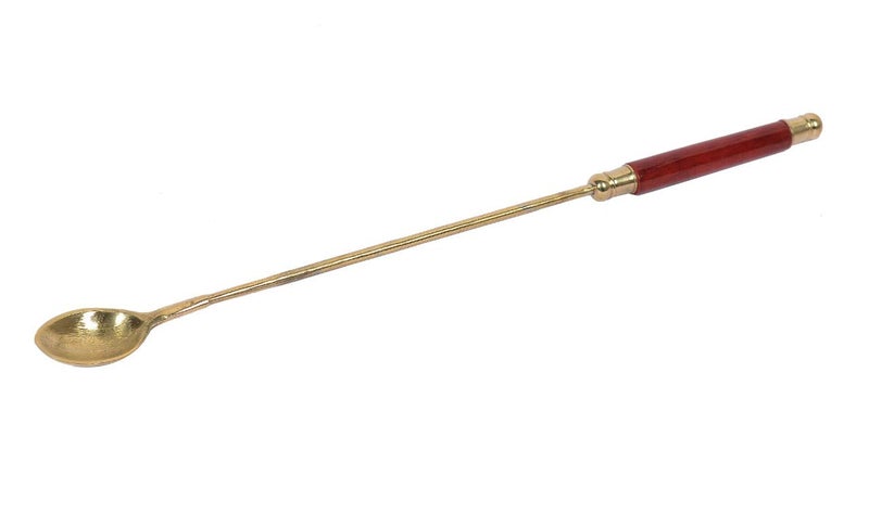 Skywalk Handcrafted Brass Hawan Spoon | Puja Samagri | 30.48cm Gold Hawan Kund Samgri with Wooden Handle for Religious Ceremonies & Home Decor - Image 4