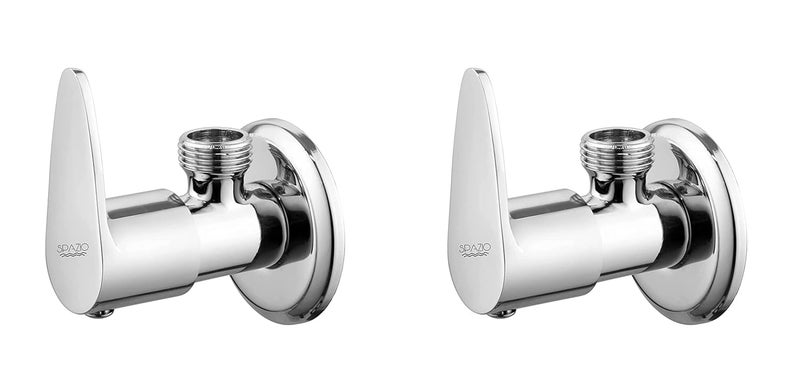 SPAZIO Vignette Brass Quarter Turn Angle ValveAngle Cock Stop Cock for HotCold Water with Brass Disc Wall Flange Chrome Finish Pack of 2 - Image 1