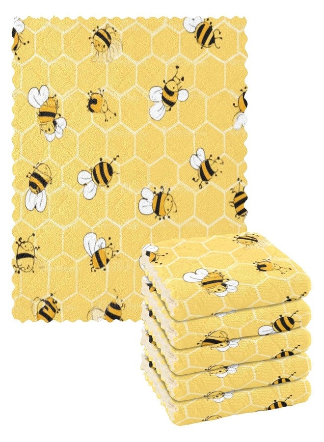 Kcldeci Bees on The Honey Honeycombs 6 Pack Dish Cloths for Washing Dishes Kitchen Dishcloth Microfiber Dish Towel Rags Absorbent Reusable Cleaning Drainer Washcloths - Image 1