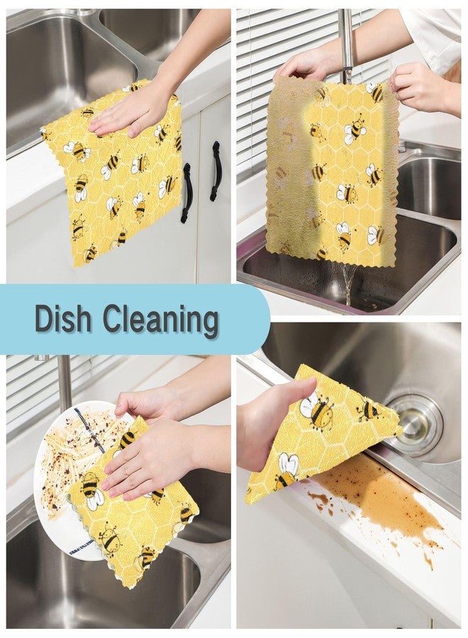 Kcldeci Bees on The Honey Honeycombs 6 Pack Dish Cloths for Washing Dishes Kitchen Dishcloth Microfiber Dish Towel Rags Absorbent Reusable Cleaning Drainer Washcloths - Image 2