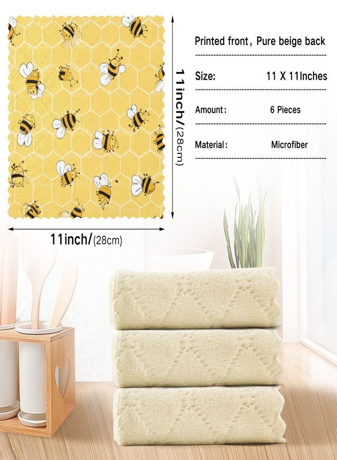 Kcldeci Bees on The Honey Honeycombs 6 Pack Dish Cloths for Washing Dishes Kitchen Dishcloth Microfiber Dish Towel Rags Absorbent Reusable Cleaning Drainer Washcloths - Image 3