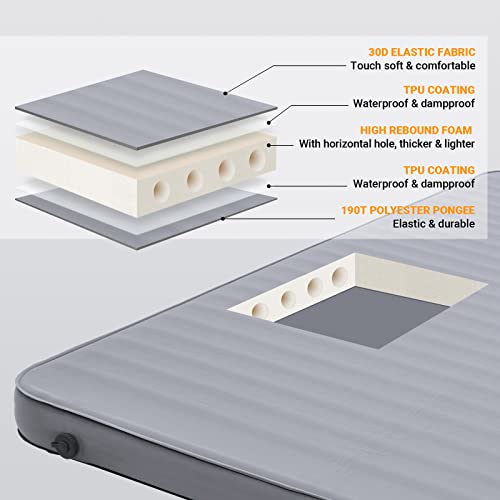 KingCamp Double Self Inflating Sleeping Pad with R Value 9.5, Camping Foam Air Mattress, Portable 3 Inch Large Thick for 2 Person, 79.1'' x 50.3'' x 3.0, Grey - Image 3