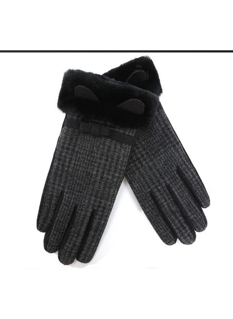 Golovejoy - Women's Warm Plush Windproof And Cold Proof Lovely Gloves - Image 1