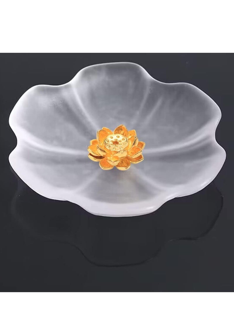 SYOSI Clear Crystal Lotus Flower Incense Holder Crystal Frosting Lotus Stick Incense Burner Incense Holder for Stick Cone Coil Incense with Ash Catcher or Burning Home Decor Yoga Meditation  - Image 4