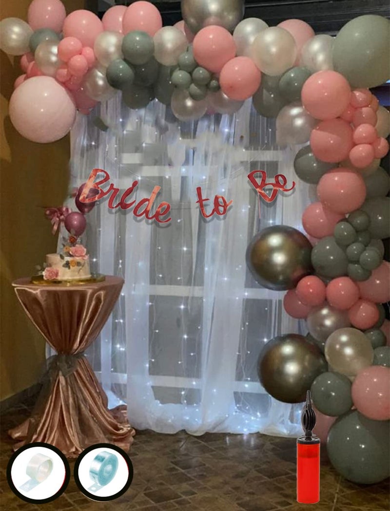 Hemito Bride To Be Decoration Set Combo/bachelorette party decoration 72 Pcs Bride To Be Decoration White Net Curtains LED Metallic Balloons For Cabana Tent Decoration (Pink Silver White Curtain) - Image 1
