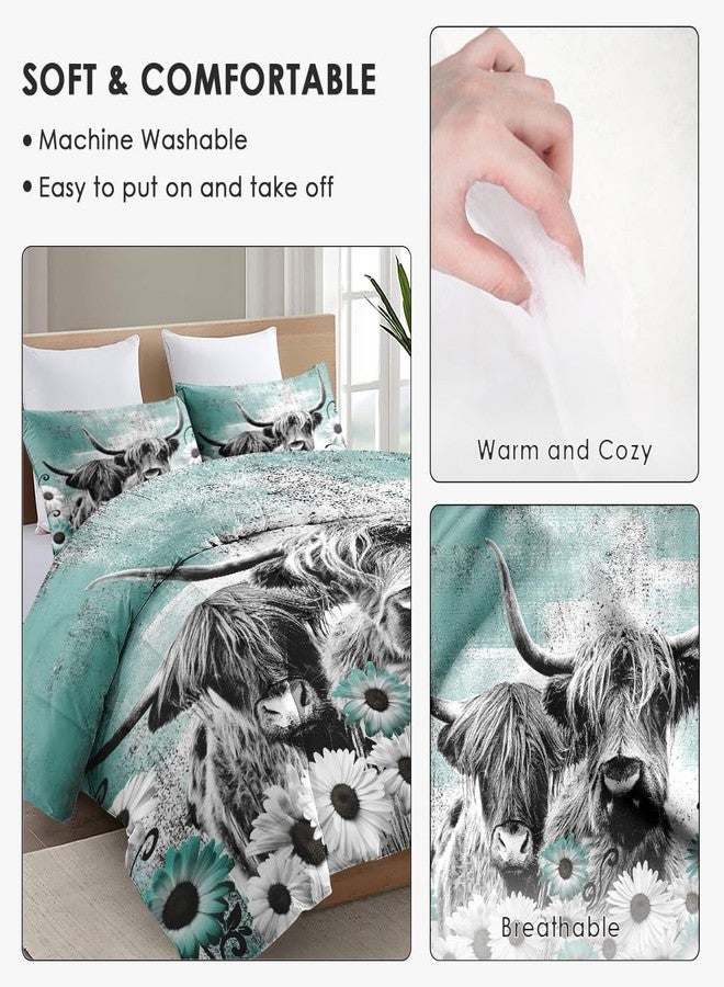 WeCozy Comforter Set Queen Size with 2 Pillowcases, Highland Cow Animal 3 Pcs Bedding for Kids and Adults, Buffalo Bull Farm Daisy Soft Comforter Set for Bedroom Bed Decor - Image 5