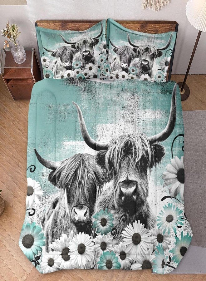 WeCozy Comforter Set Queen Size with 2 Pillowcases, Highland Cow Animal 3 Pcs Bedding for Kids and Adults, Buffalo Bull Farm Daisy Soft Comforter Set for Bedroom Bed Decor - Image 2