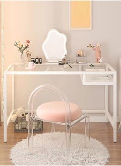 fashionhome Multifunction Modern Design Transparent Desk Dressing Table Study Table Desktop Table Large Storage Workstation for Bedroom Dressing Room 100x50x73 cm  - Image 1