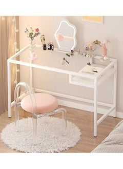 fashionhome Multifunction Modern Design Transparent Desk Dressing Table Study Table Desktop Table Large Storage Workstation for Bedroom Dressing Room 100x50x73 cm  - Image 4
