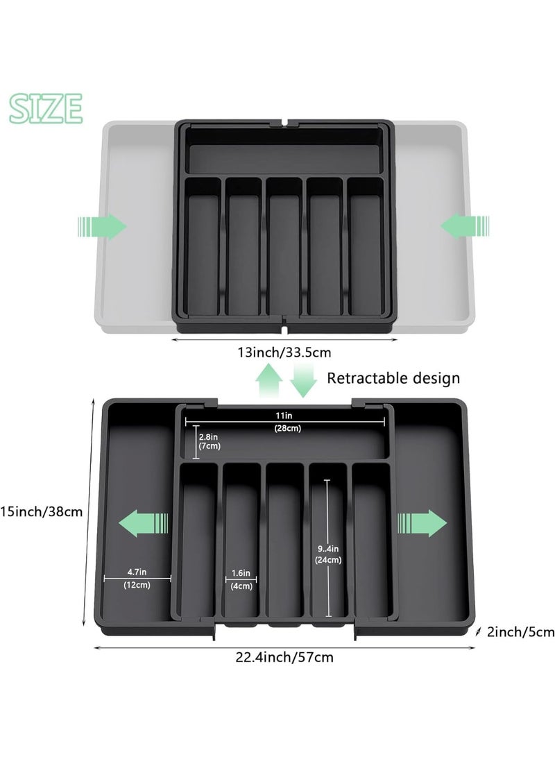 Streamflow Silverware Drawer Organizer, Expandable Utensil Organizer with Adjustable Compartments – Large Capacity Kitchen Flatware & Cutlery Tray for Spoons, Forks & Knives, Black - Image 5