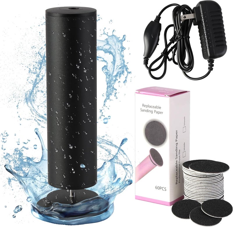 Electric Foot Filer-Electric Foot Callus Remover, Callus Remover for Feet, Dermave Electric Foot Callus Remover, 60pcs Snding Discs Dead Cracked Skin Calluses for Men/Women (Black)