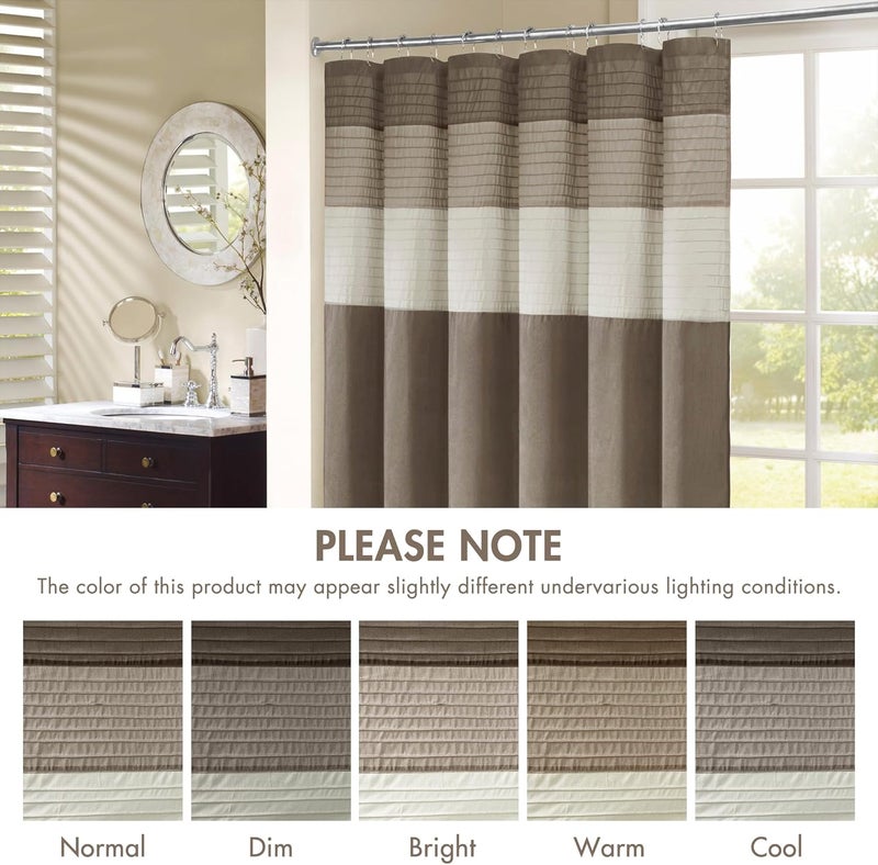 Madison Park Amherst Bathroom Shower Curtain Faux Silk Pieced Striped Modern Microfiber Bath Curtains, 72x72 Inches, Natural - Image 5
