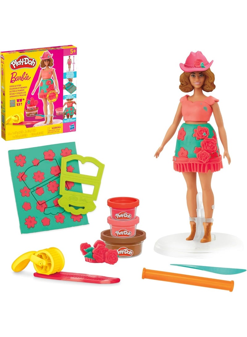 Play-Doh Barbie Florals and Fringe Set, Make Doll Clothes with Modeling Compound & 9 Fashion Accessories - Image 1