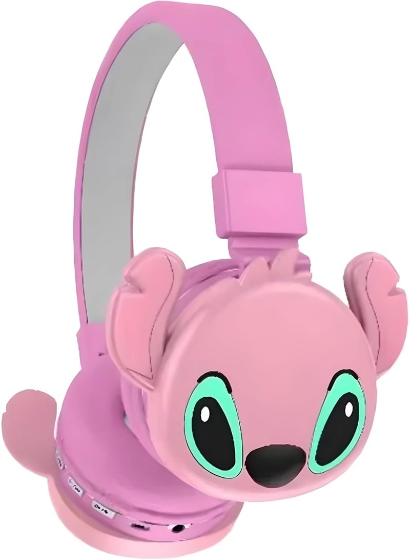 STITCH Wireless Kids Headphones 【Kids Headphones】Cute Cartoon Design 【Bluetooth Kids Headphones】Comfortable and lightweight pink Bluetooth headphones with MP3 and FM support - Image 1