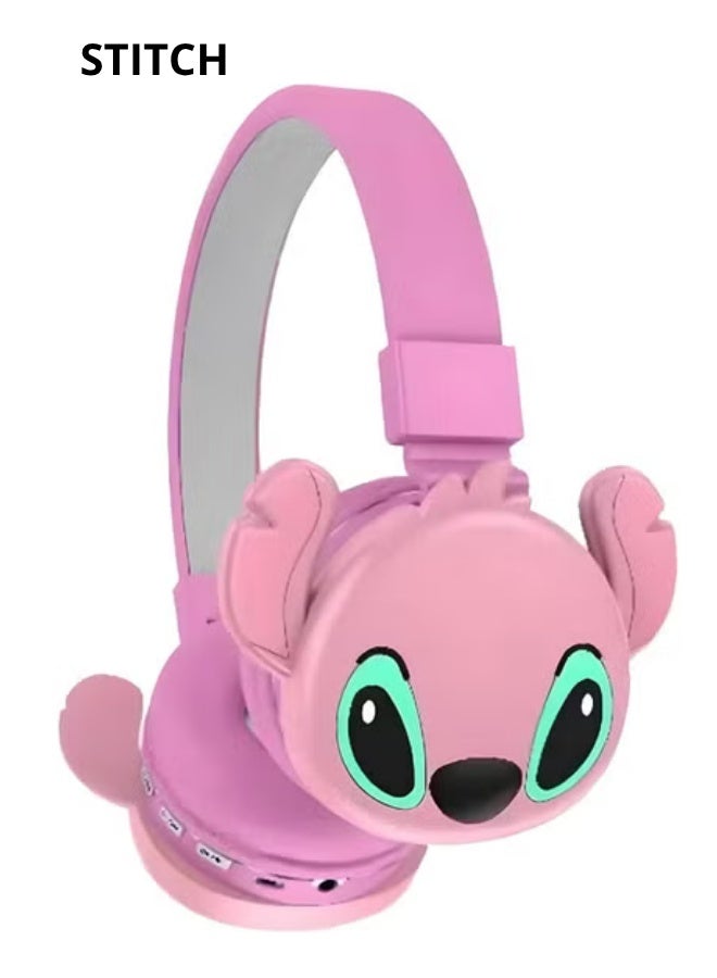 STITCH Wireless Kids Headphones 【Kids Headphones】Cute Cartoon Design 【Bluetooth Kids Headphones】Comfortable and lightweight pink Bluetooth headphones with MP3 and FM support - Image 1