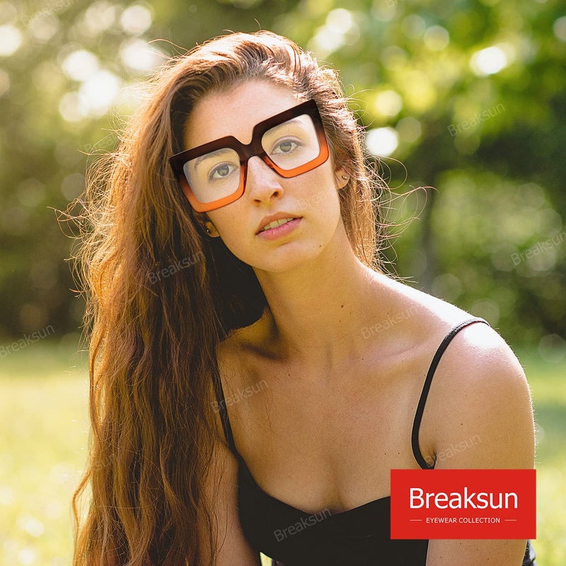 Breaksun Oversized Blue Light Glasses for Women Fashion Thick Square Computer Eyewear Non-Prescription Black Glasses (Brown Orange) - Image 2