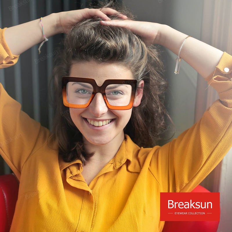 Breaksun Oversized Blue Light Glasses for Women Fashion Thick Square Computer Eyewear Non-Prescription Black Glasses (Brown Orange) - Image 3