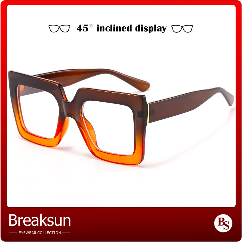 Breaksun Oversized Blue Light Glasses for Women Fashion Thick Square Computer Eyewear Non-Prescription Black Glasses (Brown Orange) - Image 5