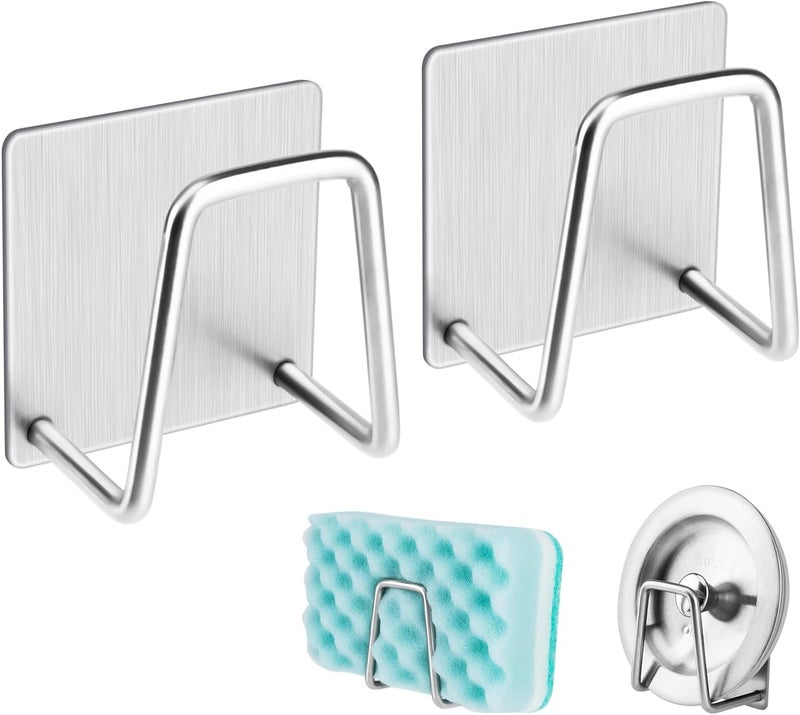 Luxoper 2Pcs Strong Adhesive Sponge Holder for Kitchen Sink, Stainless Steel Caddy for Brushes, Sponges, Scrubbers, Waterproof Kitchen Sink Organizer for Accessories and Tools - Image 1