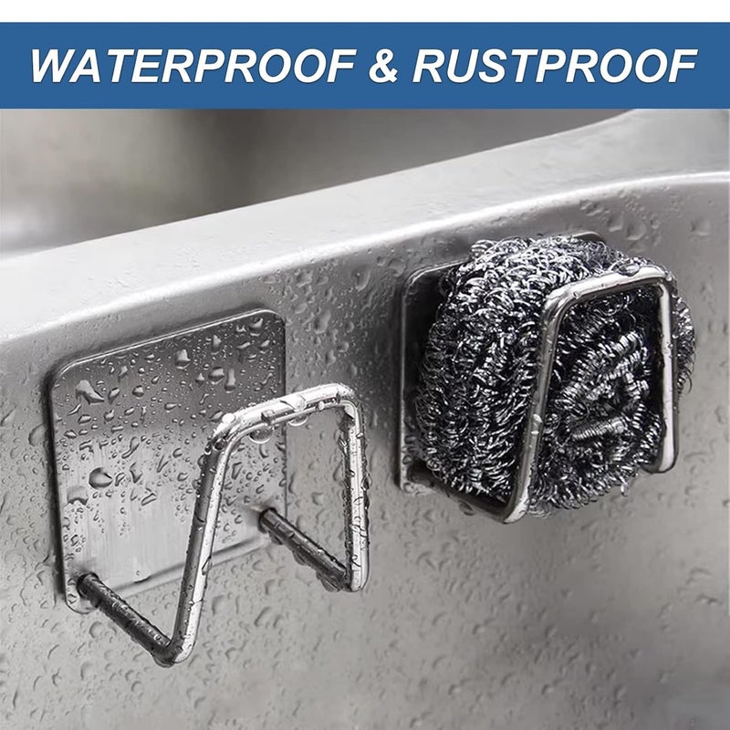 Luxoper 2Pcs Strong Adhesive Sponge Holder for Kitchen Sink, Stainless Steel Caddy for Brushes, Sponges, Scrubbers, Waterproof Kitchen Sink Organizer for Accessories and Tools - Image 2