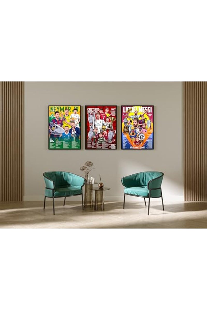SINCE 7 STORE Lionel Messi, Neymar Jr, and Cristiano Ronaldo Legendary Career Framed Poster - Image 2
