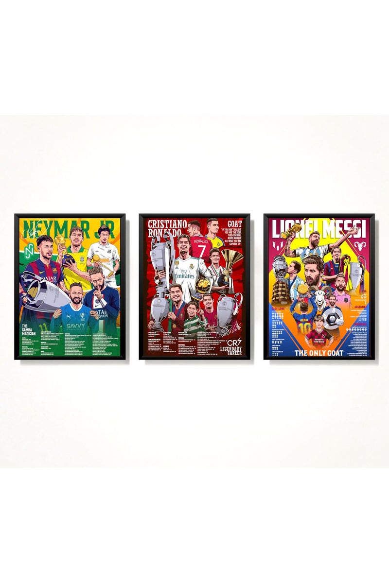 SINCE 7 STORE Lionel Messi, Neymar Jr, and Cristiano Ronaldo Legendary Career Framed Poster - Image 1