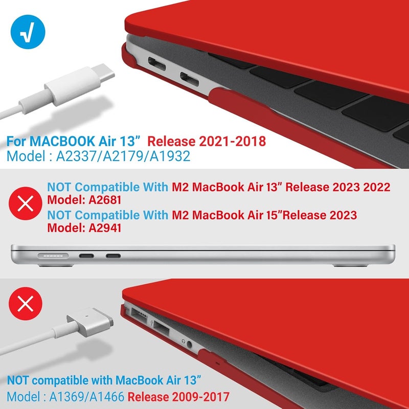 I Benzer Compatible with New MacBook Air 13 inch Case 2022 2021 2020 M1 A2337 A2179 A1932, Plastic Hard Shell Case with Keyboard Cover for Mac Retina Display with Touch ID, Red, MMA-T13RD+1A - Image 4