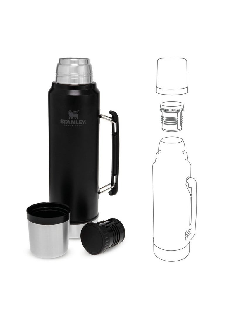 Stanley Classic Legendary Bottle 1L Matte Black – BPA-Free Stainless Steel Thermos for Hot & Cold Drinks – Keeps Beverages Hot or Cold for 24 Hours – Leakproof, Durable, Dishwasher Safe – Travel Flask with Cup Lid – Ideal for Outdoor, Office & Gym