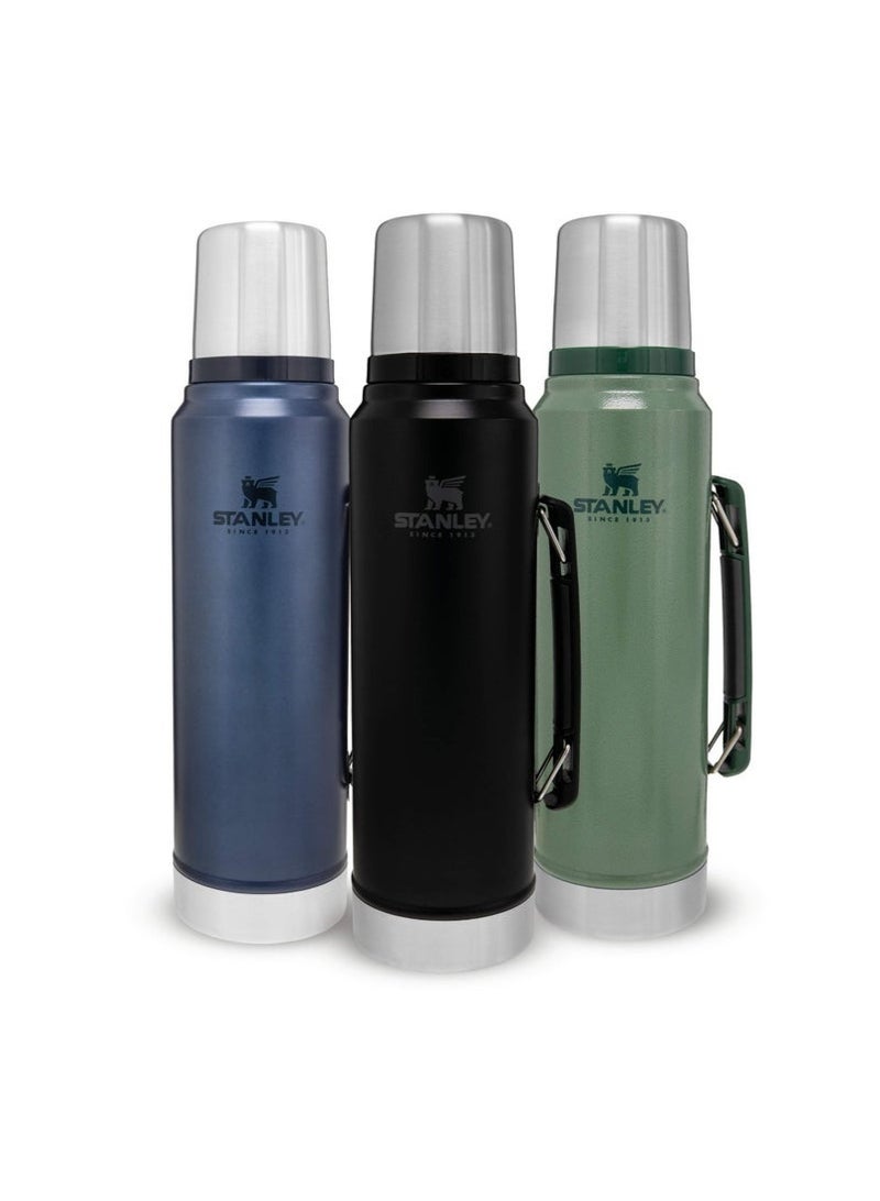 Stanley Classic Legendary Bottle 1L Matte Black – BPA-Free Stainless Steel Thermos for Hot & Cold Drinks – Keeps Beverages Hot or Cold for 24 Hours – Leakproof, Durable, Dishwasher Safe – Travel Flask with Cup Lid – Ideal for Outdoor, Office & Gym