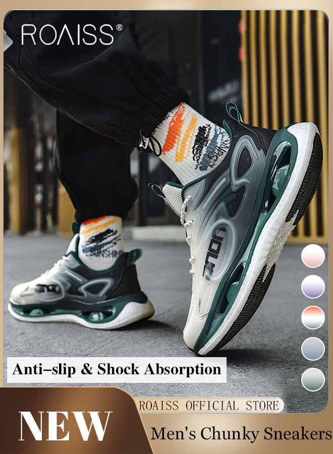 رويس أحذية رياضية مكتنزة متعددة الاستخدامات متدرجة اللون للرجال أحذية جري للتدريب خفيفة الوزن قابلة للتنفس مع نعل الفشار الفقاعي للرجال الشباب ممتص للصدمات أحذية كرة السلة منخفضة القمة - Image 1