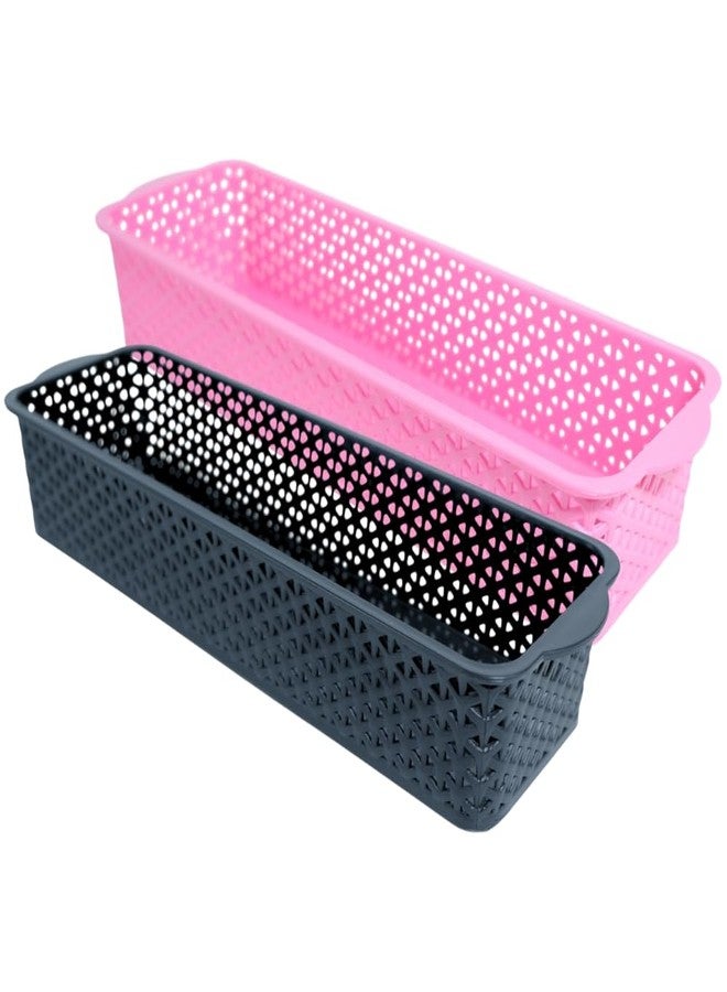 Simply Home Alexa-9 Multi-Purpose Plastic Storage Basket|Durable Stackable Organizer Tokri For Home,Kitchen,Bathroom & Office|Cutlery Tray,Cosmetics,Stationery|Set Of 2|Pink Black - Image 1