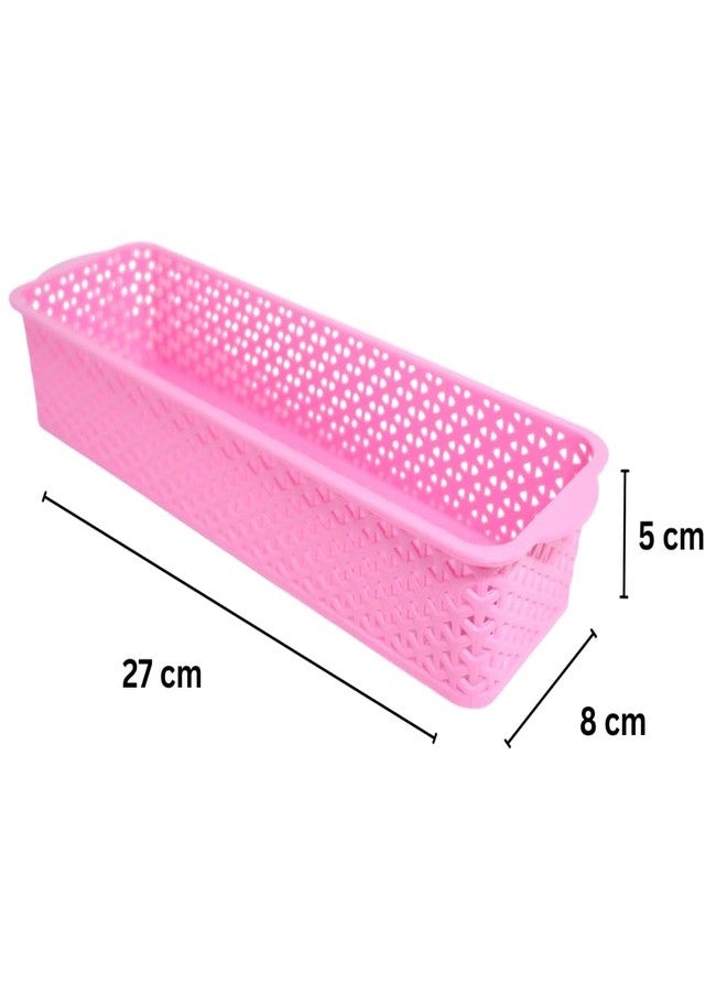 Simply Home Alexa-9 Multi-Purpose Plastic Storage Basket|Durable Stackable Organizer Tokri For Home,Kitchen,Bathroom & Office|Cutlery Tray,Cosmetics,Stationery|Set Of 2|Pink Black - Image 2