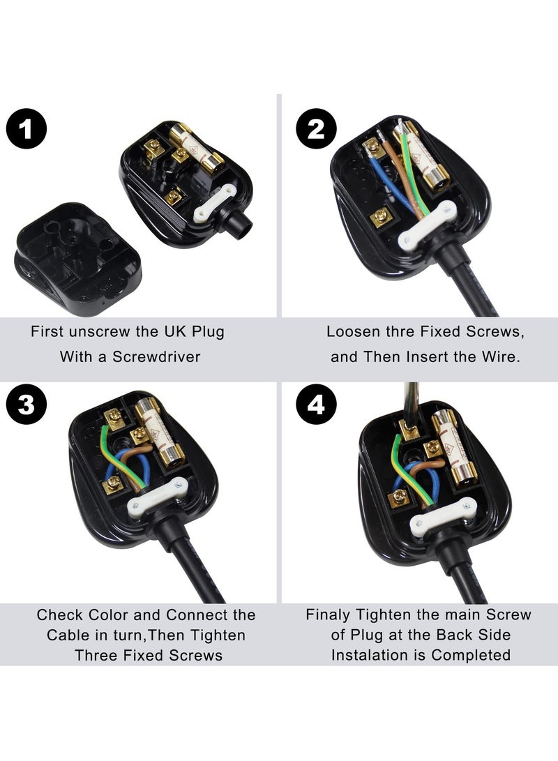 3 Pin UK Plug 13A Fused 250V Mains Plugs, UK Mains Plug for 13A 250V Black 3 Pin Plug 50-60 Hz (6Pcs) - Image 3