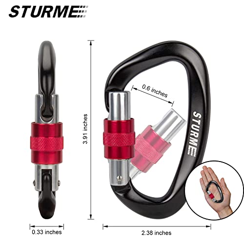 STURME UIAA Certified Climbing Carabiner Clips, 2 Pack 25KN(5623lbs) Screwgate Locking Carabiner Heavy Duty Caribeener Clips, Large Carabiner D Ring for Rock Climbing & Mountaineering - Image 2