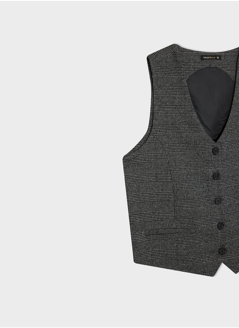 DeFacto V-Neck Plaid Buttoned Blazer Vest  - Image 3