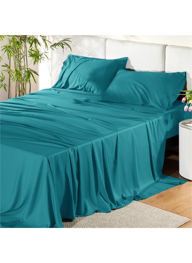 Bedsure Bedsure Queen Sheets, Rayon Derived from Bamboo, Queen Cooling Sheet Set, Deep Pocket Up to 16", Breathable & Soft Bed Sheets, Hotel Luxury Silky Bedding Sheets & Pillowcases, Turquoise  - Image 1
