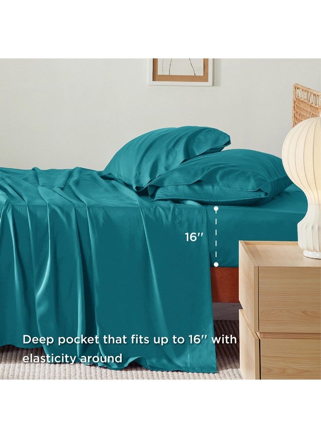 Bedsure Bedsure Queen Sheets, Rayon Derived from Bamboo, Queen Cooling Sheet Set, Deep Pocket Up to 16", Breathable & Soft Bed Sheets, Hotel Luxury Silky Bedding Sheets & Pillowcases, Turquoise  - Image 3
