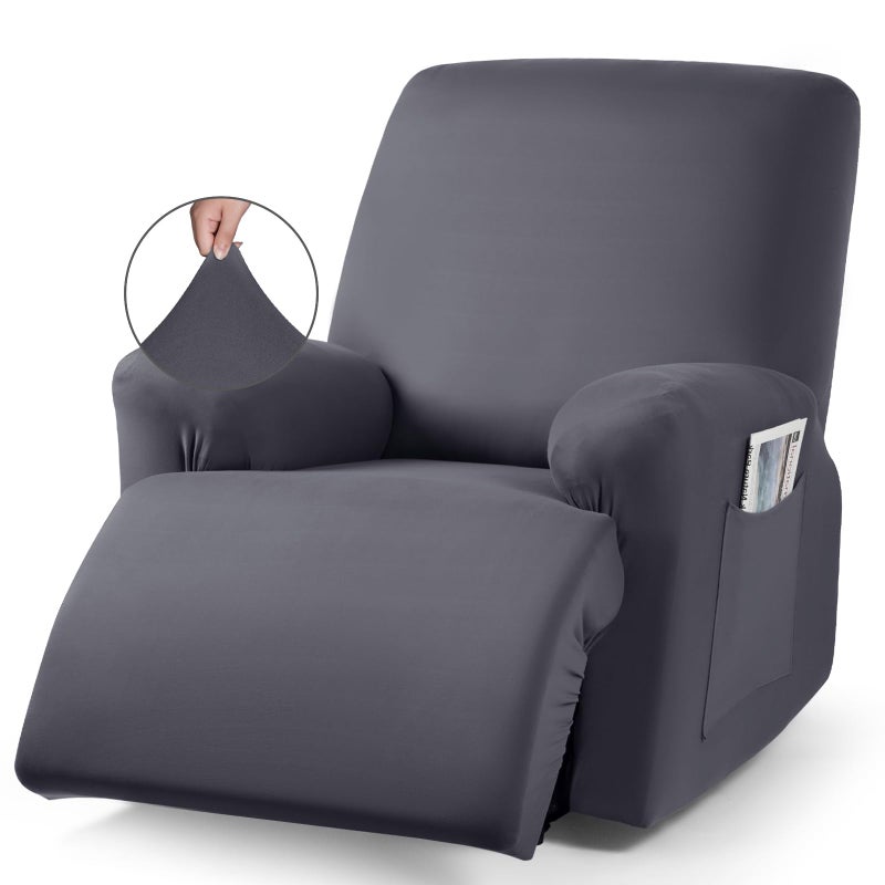 TAOCOCO Recliner Chair Covers Stretch Polyester Fabric 3Piece for Large Recliners Soft Breathable and SkinFriendly Furniture Protector Washable Dark Gray Recliner Chair Cover