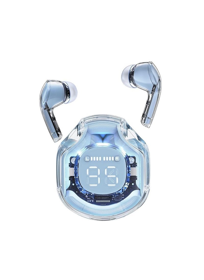 Generic - TWS Wireless Bluetooth Earphones, Transparent Design with Digital Display to Know the Charging Level, High Definition Stereo Gaming Headphones with Built-in Mic, with Touch Control Technology for the Earphone - Blue - Image 1