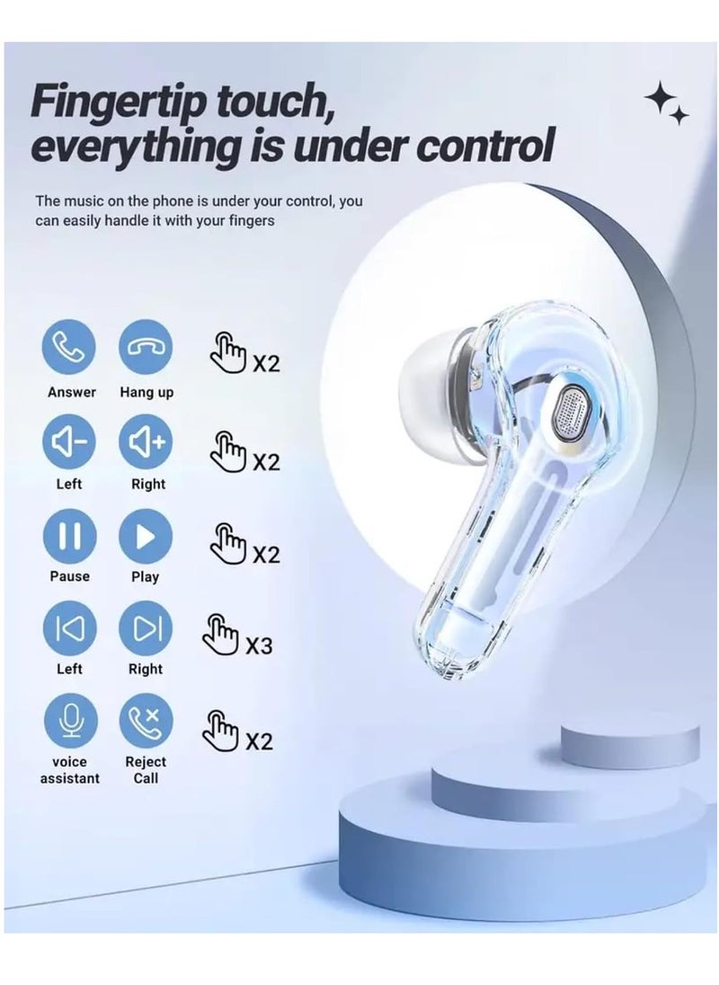 Generic - TWS Wireless Bluetooth Earphones, Transparent Design with Digital Display to Know the Charging Level, High Definition Stereo Gaming Headphones with Built-in Mic, with Touch Control Technology for the Earphone - Blue - Image 1